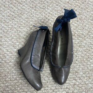 Bobbi Blu grey 1940s  inspired blue bow wedges 7 Anthropologie heels